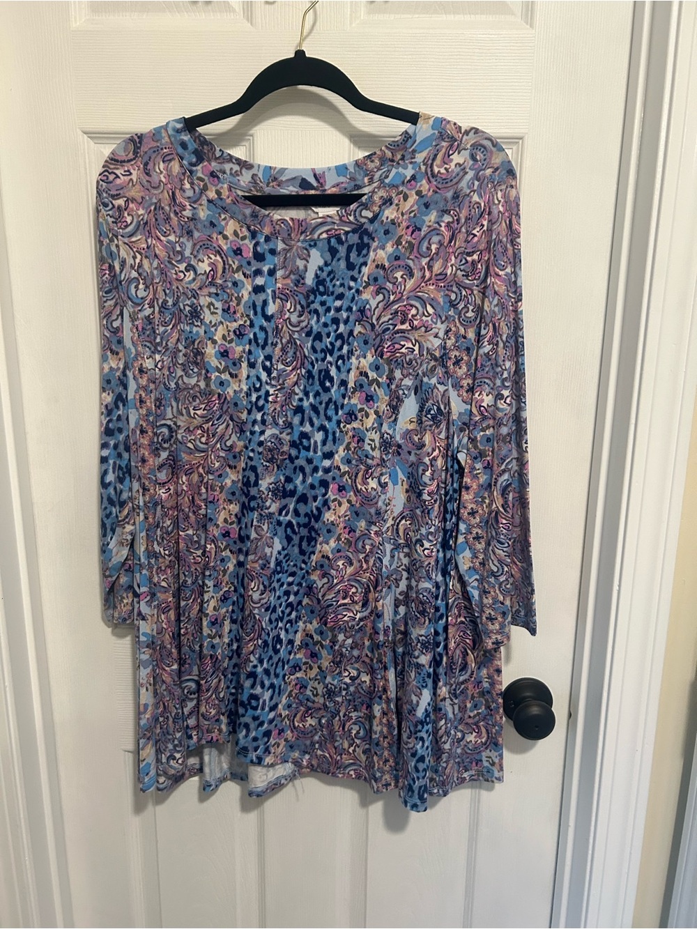 intro. Blue Paisley & Leopard Print Long Sleeve Tunic